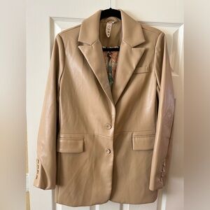 Anthropologie Faux Leather Blazer, Color Tan, NWOT, lined Jacket, Oversized